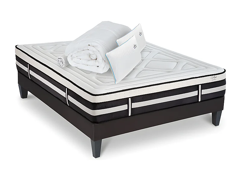 Matelas Calliope Mousse  Accueil Mémoire de forme + sommier gris + accessoires - 140 x 190 cm
