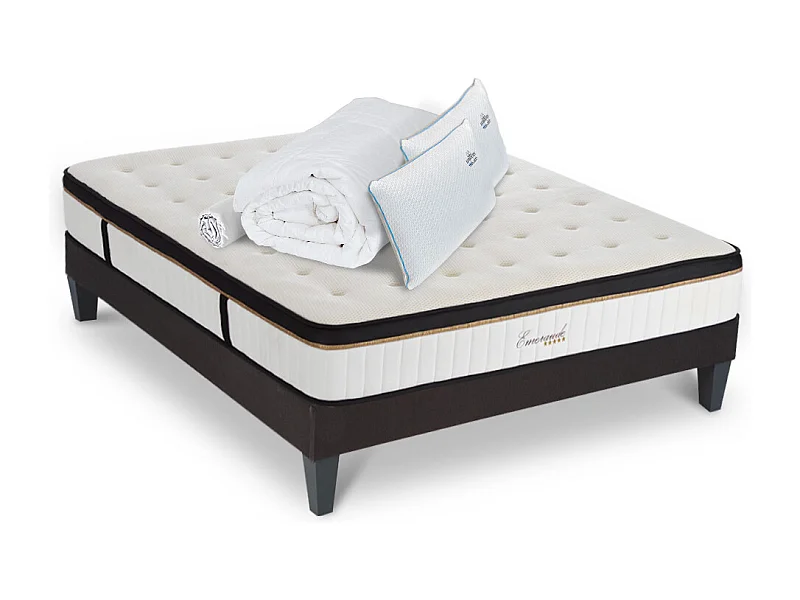 Ensemble Matelas Emeraude Mousse Accueil Mémoire de Forme+ sommier + accessoires - 140 x 200 cm