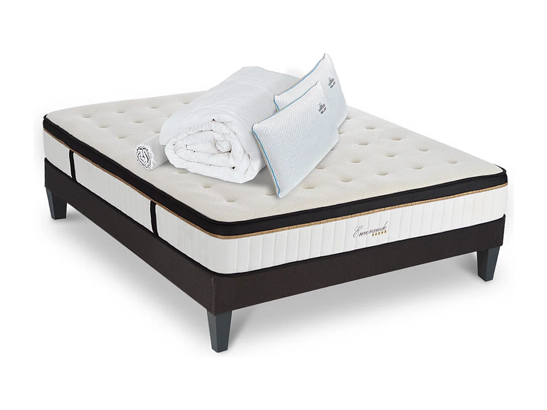 Ensemble Matelas Emeraude Mousse Accueil Mémoire de Forme+ sommier + accessoires - 140 x 200 cm