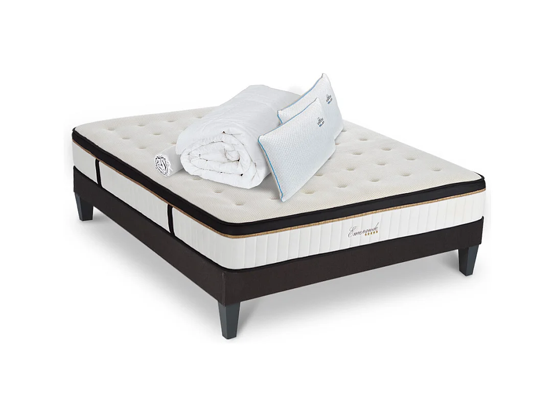 Ensemble Matelas Emeraude Mousse Accueil Mémoire de Forme+ sommier + accessoires - 140 x 200 cm
