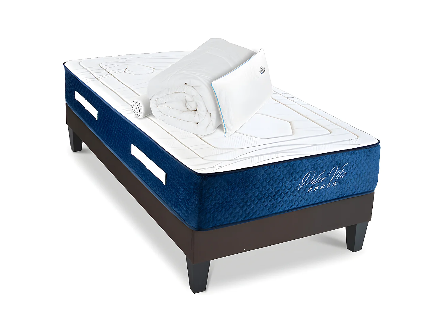 Ensemble Matelas Dolce Vita Ressorts Accueil mémoire + sommier gris + accessoires-90 x 190 cm