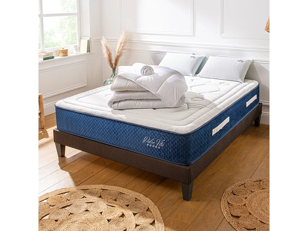 Ensemble Matelas Dolce Vita Ressorts Accueil mémoire + sommier gris + accessoires-90 x 190 cm