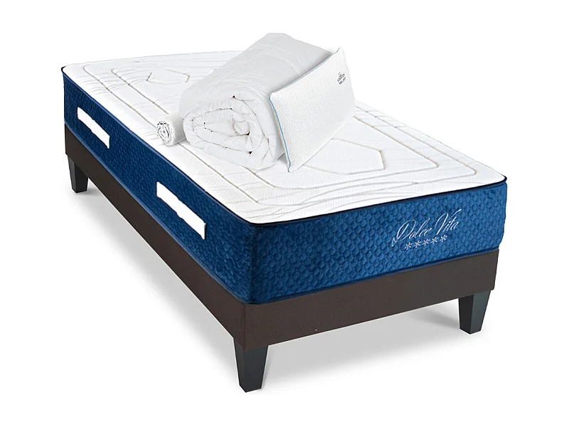 Ensemble Matelas Dolce Vita Ressorts Accueil mémoire + sommier gris + accessoires-90 x 190 cm