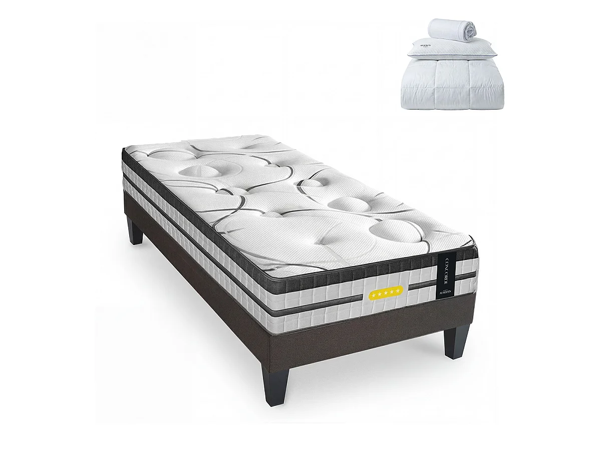 Ensemble Concorde 80x200 cm + sommier + accessoires - Ressorts + mémoire - Ép. 26 cm