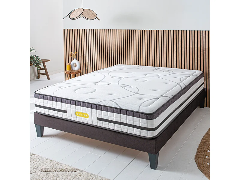 Ensemble CONCORDE Matelas Ressorts Ensachés - Sommier Kit Gris - 80x200 cm