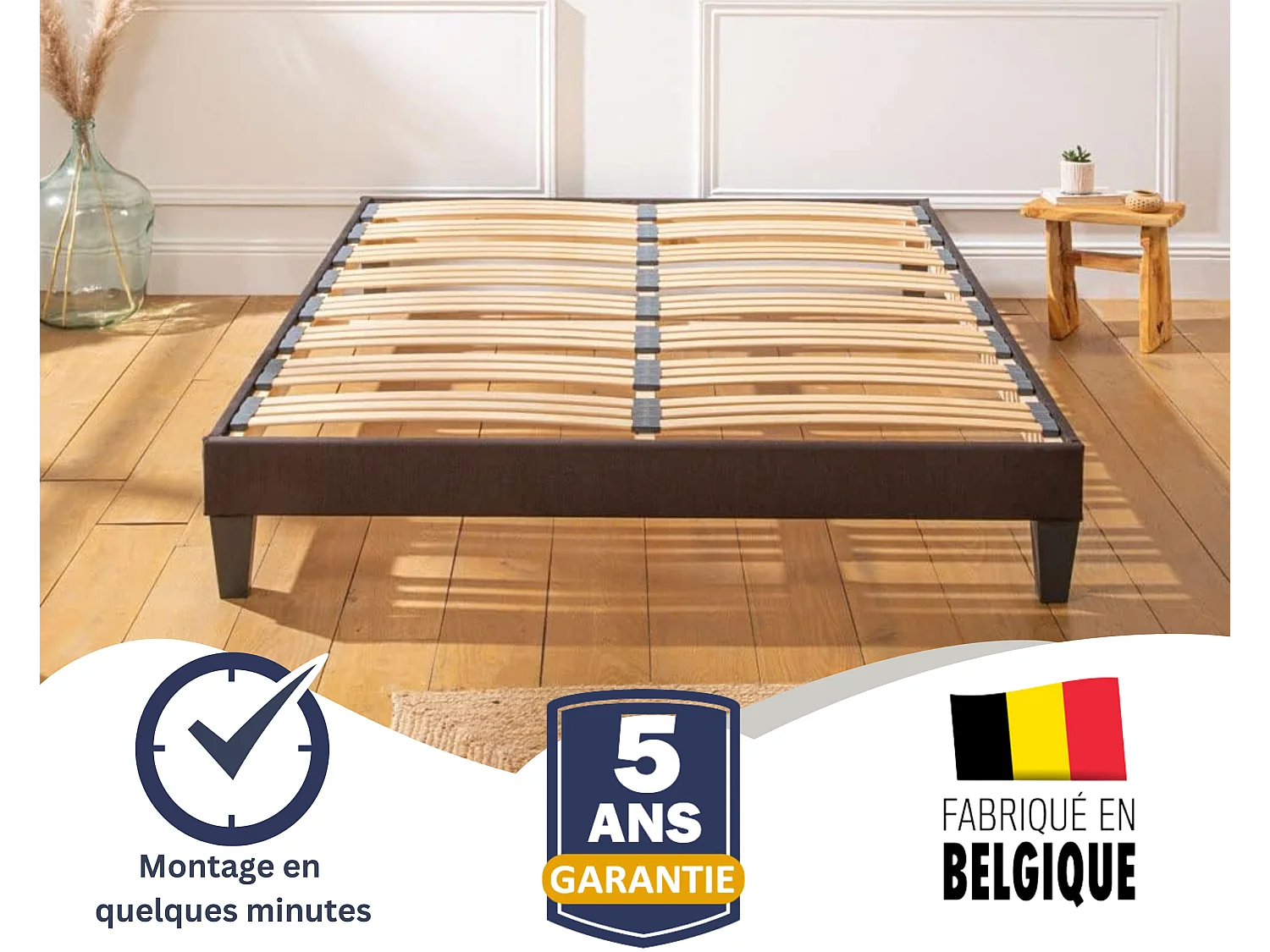 Ensemble Matelas Aubertin Ressorts ensachés Accueil mémoire et sommier tissu gris - 140 x 190 cm