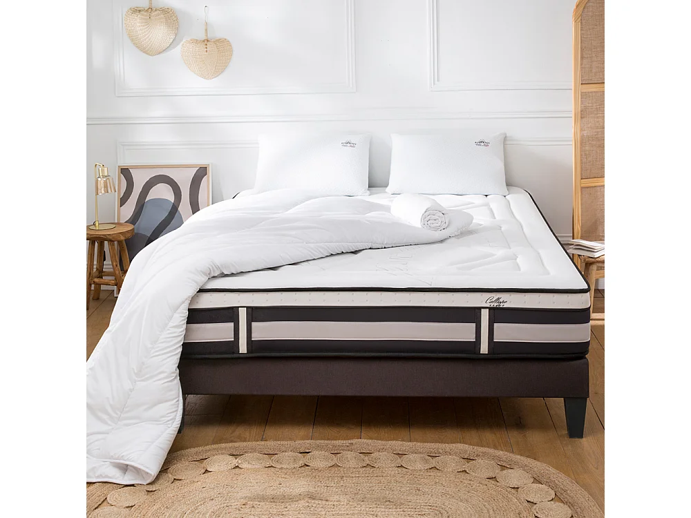 Matelas Calliope Mousse  Accueil Mémoire de forme+ sommier gris + accessoires - 90 x200 cm
