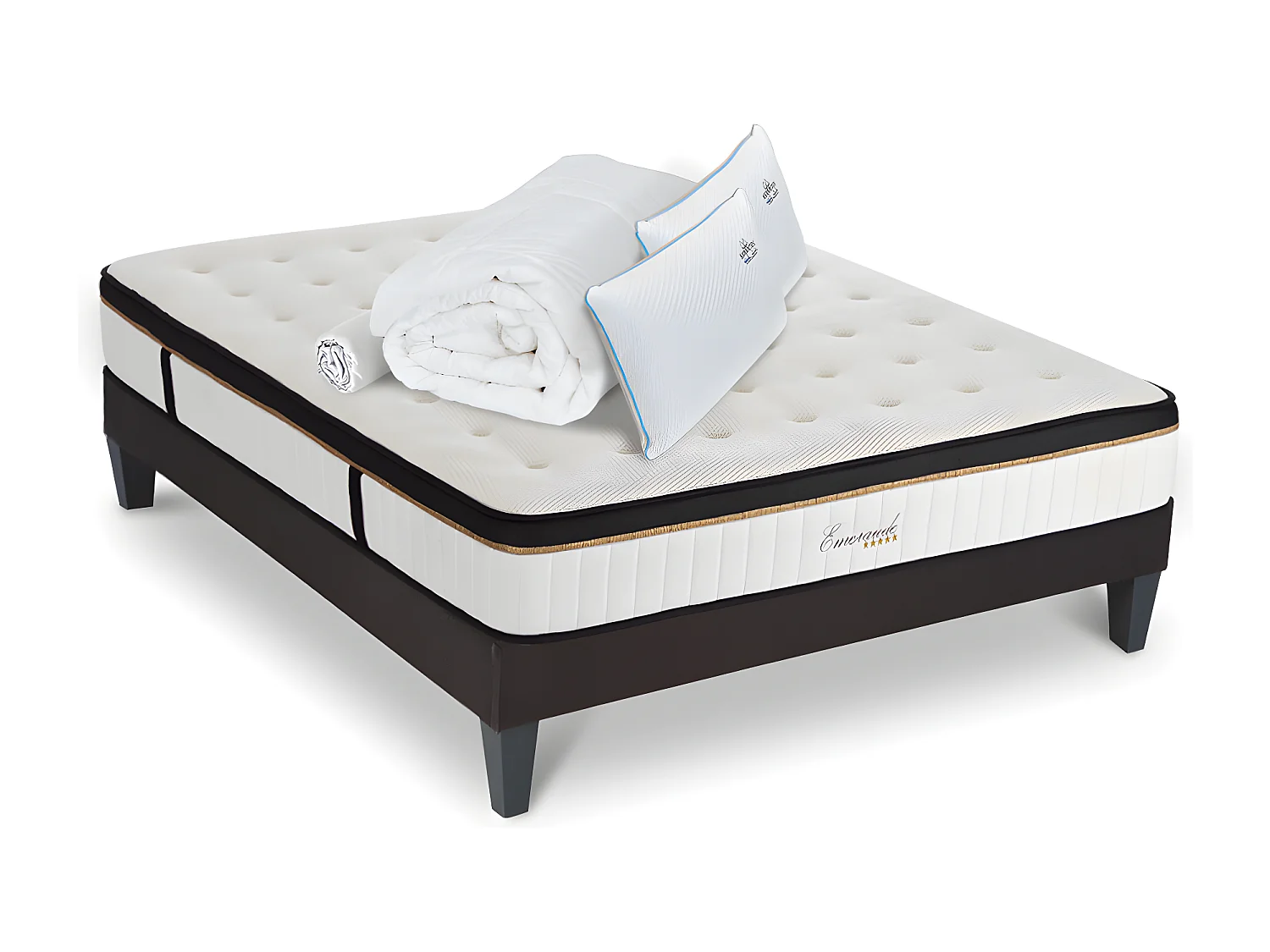 Ensemble Matelas Emeraude Mousse Accueil Mémoire de Forme+ sommier + accessoires - 180 x 200 cm