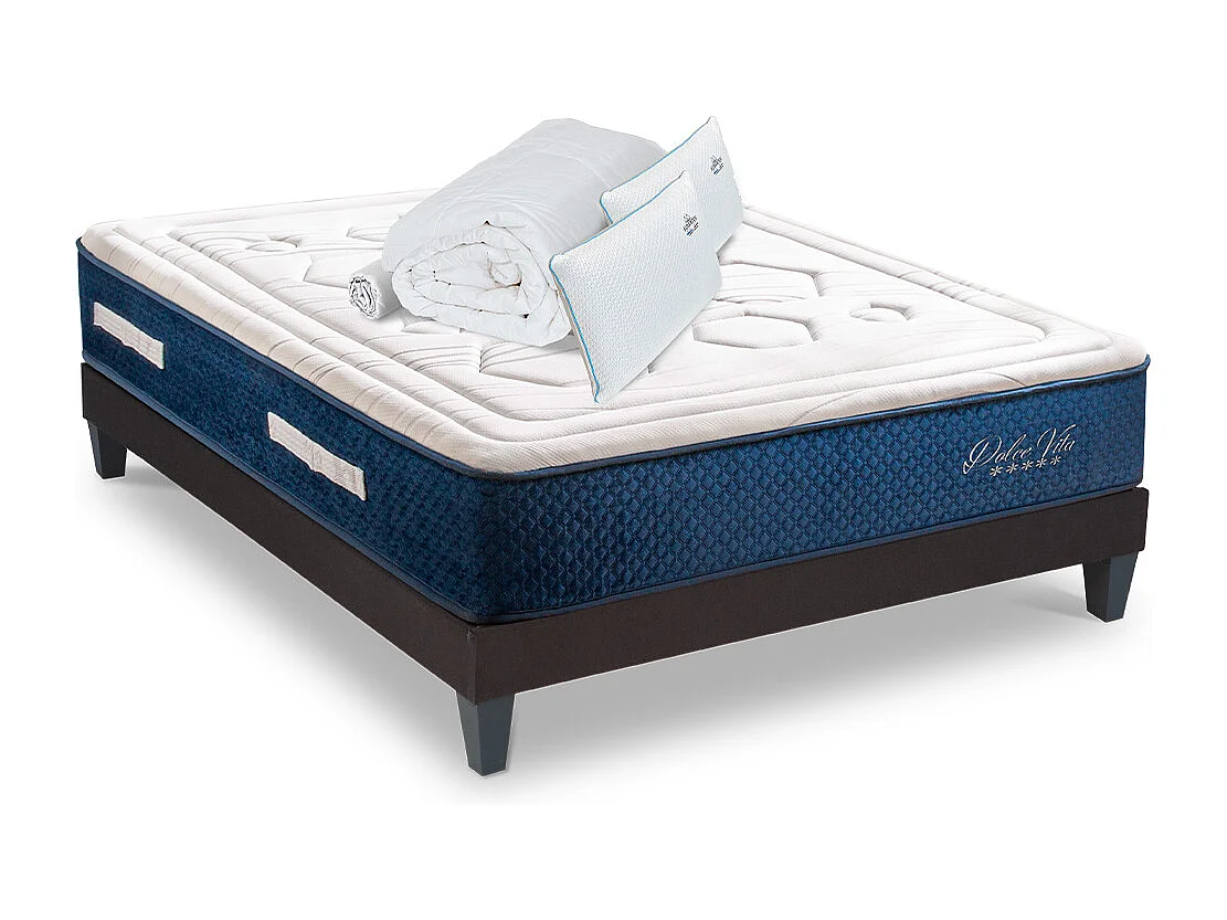Ensemble Matelas Dolce Vita Ressorts ensachés Accueil mémoire + sommier gris + accessoires-140 x 190