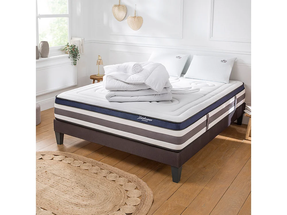 Ensemble Quintessence 140x190 cm + sommier + accessoires - Mousse HD mémoire - Ép. 30 cm