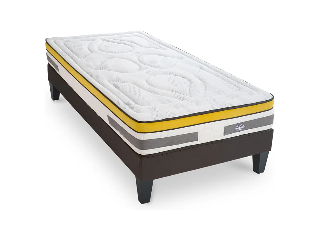 Ensemble Matelas Aubertin Ressorts ensachés Accueil mémoire et sommier tissu gris - 90 x190 cm