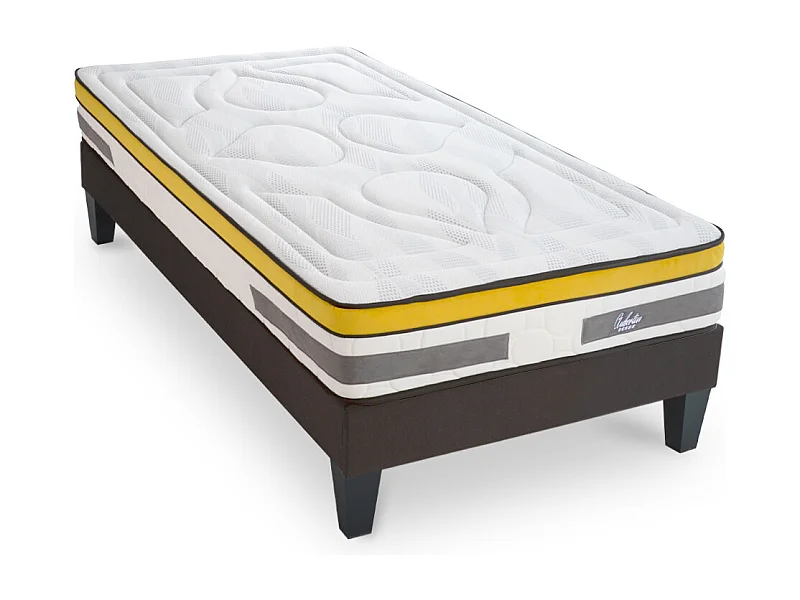 Ensemble Matelas Aubertin Ressorts ensachés Accueil mémoire et sommier tissu gris - 90 x190 cm