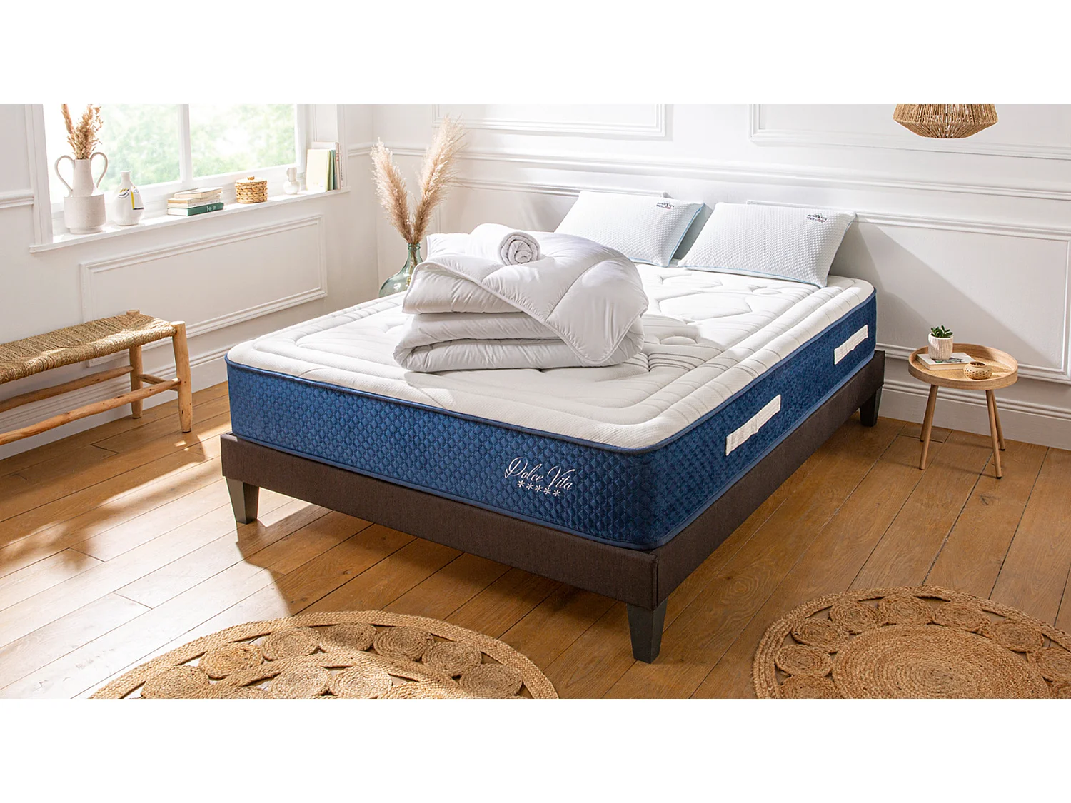 Ensemble Matelas Dolce Vita Ressorts ensachés Accueil mémoire + sommier + accessoires - 80 x 200 cm