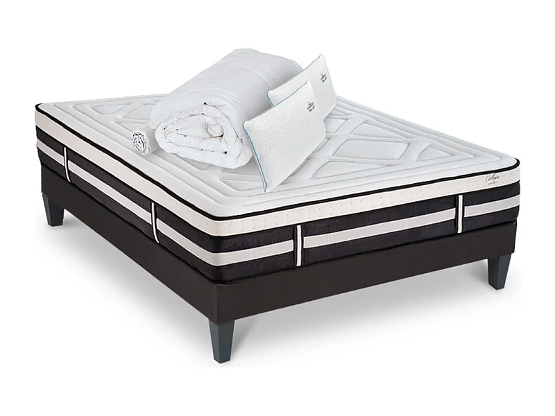 Matelas Calliope Mousse  Accueil Mémoire de forme+ sommier gris + accessoires - 90 x190 cm