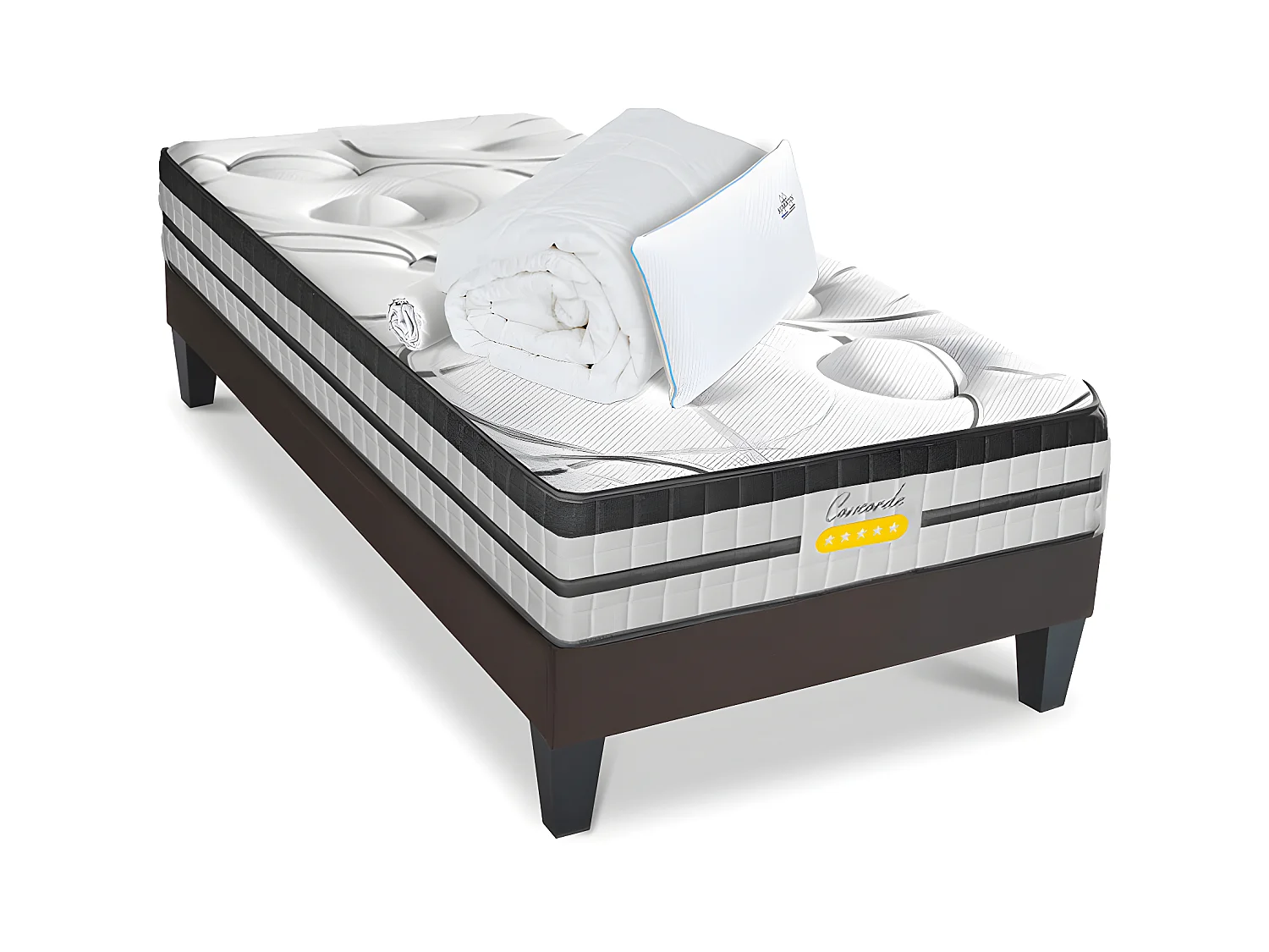 Matelas Concorde Ressorts ensachés Accueil mémoire de forme Ferme+ sommier + accessoires - 90x190cm