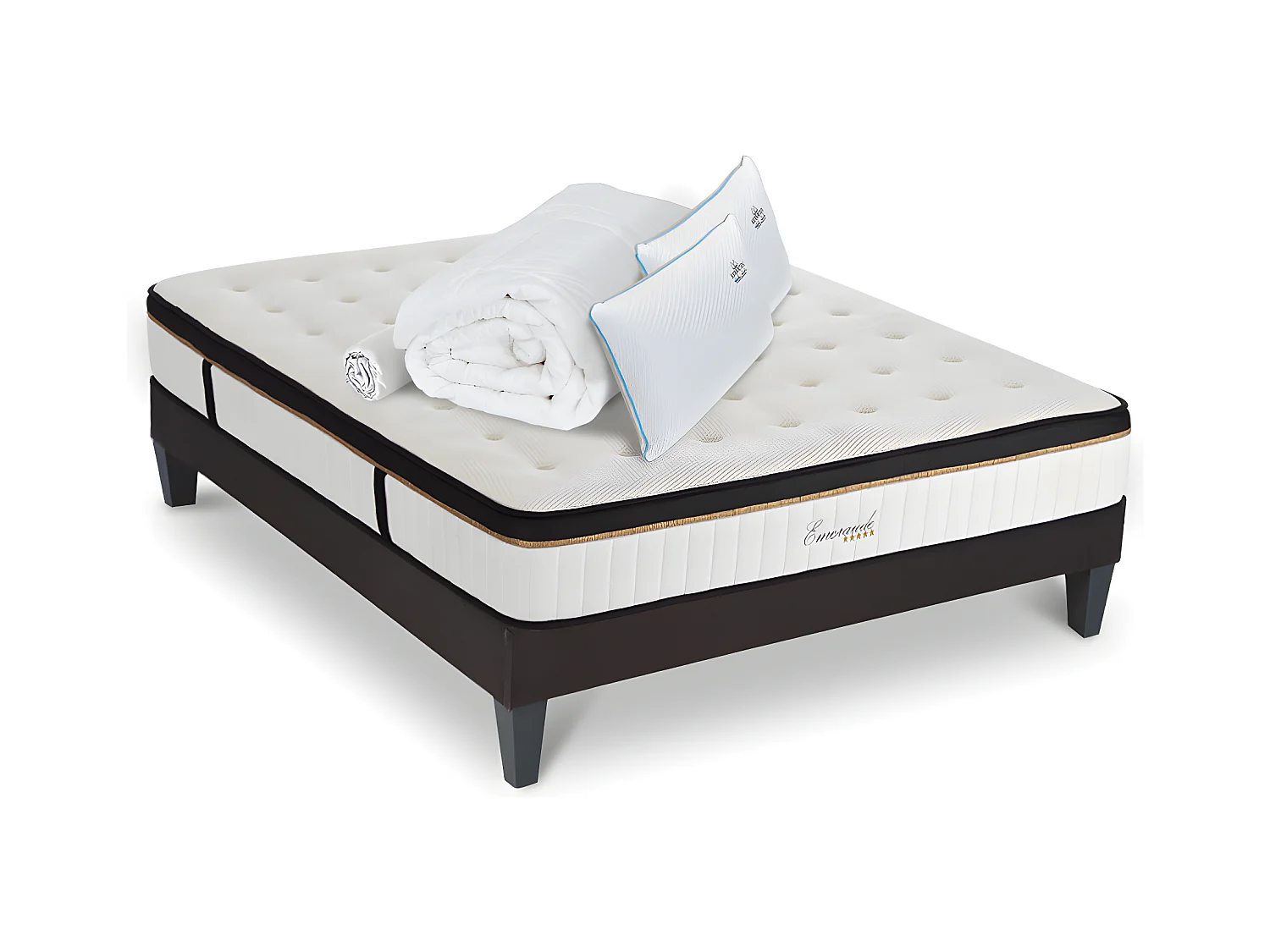 Ensemble Matelas Emeraude Mousse Accueil Mémoire de Forme+ sommier + accessoires - 160 x 200 cm