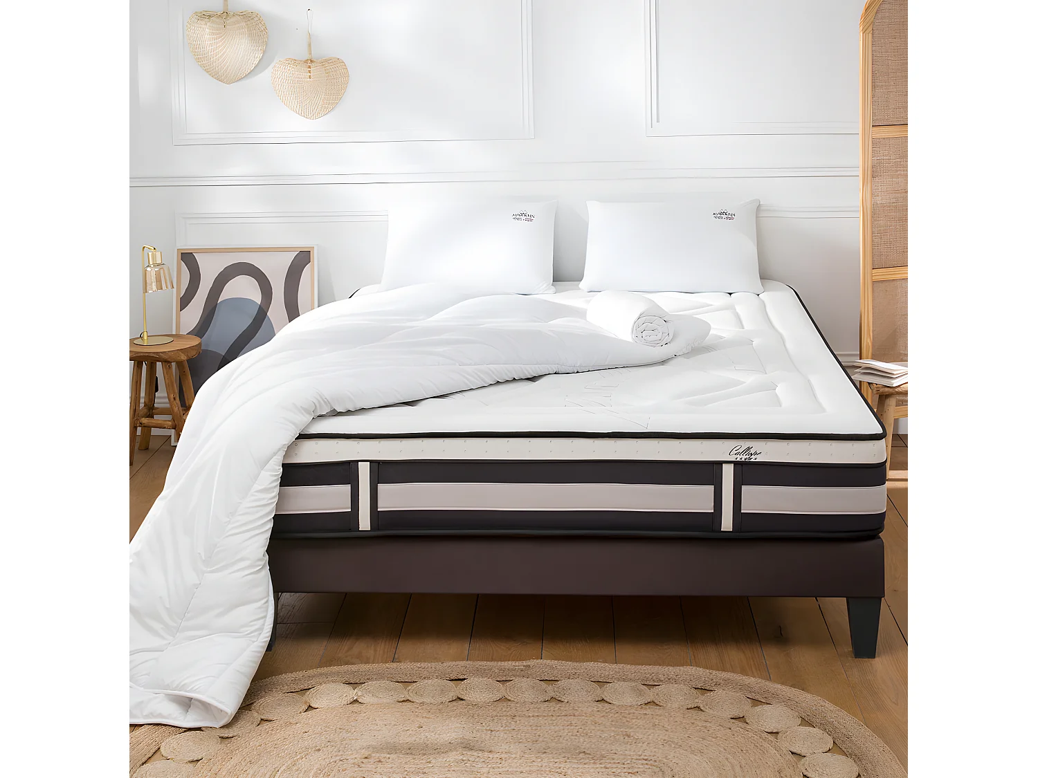 Matelas Calliope Mousse  Accueil Mémoire de forme+ sommier gris + accessoires - 160 x 200 cm