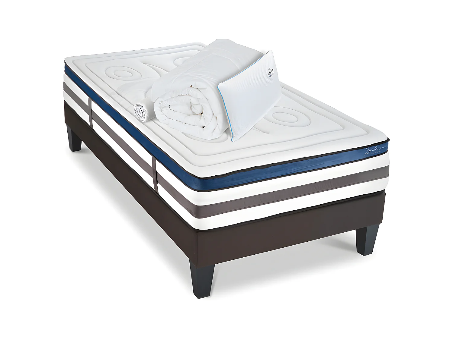 Ensemble Matelas Quintessence Mousse  Accueil Mémoire Cocooning et sommier + accessoires 80x200