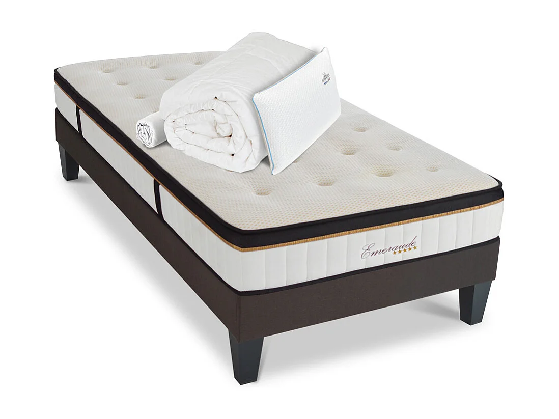 Ensemble Matelas Emeraude Mousse Accueil Mémoire de Forme+ sommier + accessoires - 80 x 200 cm