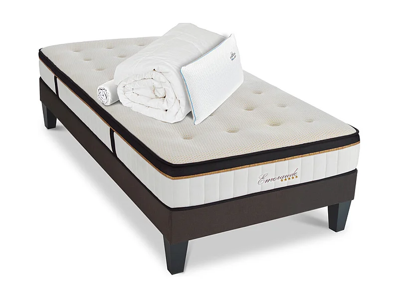 Ensemble Matelas Emeraude Mousse Accueil Mémoire de Forme+ sommier + accessoires - 80 x 200 cm