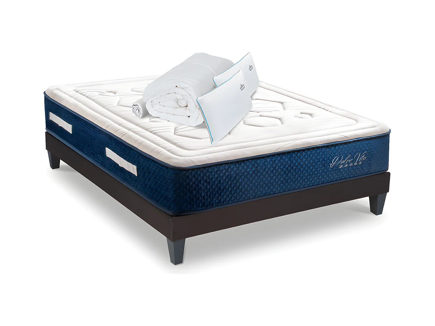 Ensemble Matelas Dolce Vita Ressorts ensachés Accueil mémoire + sommier gris + accessoires-140 x 200