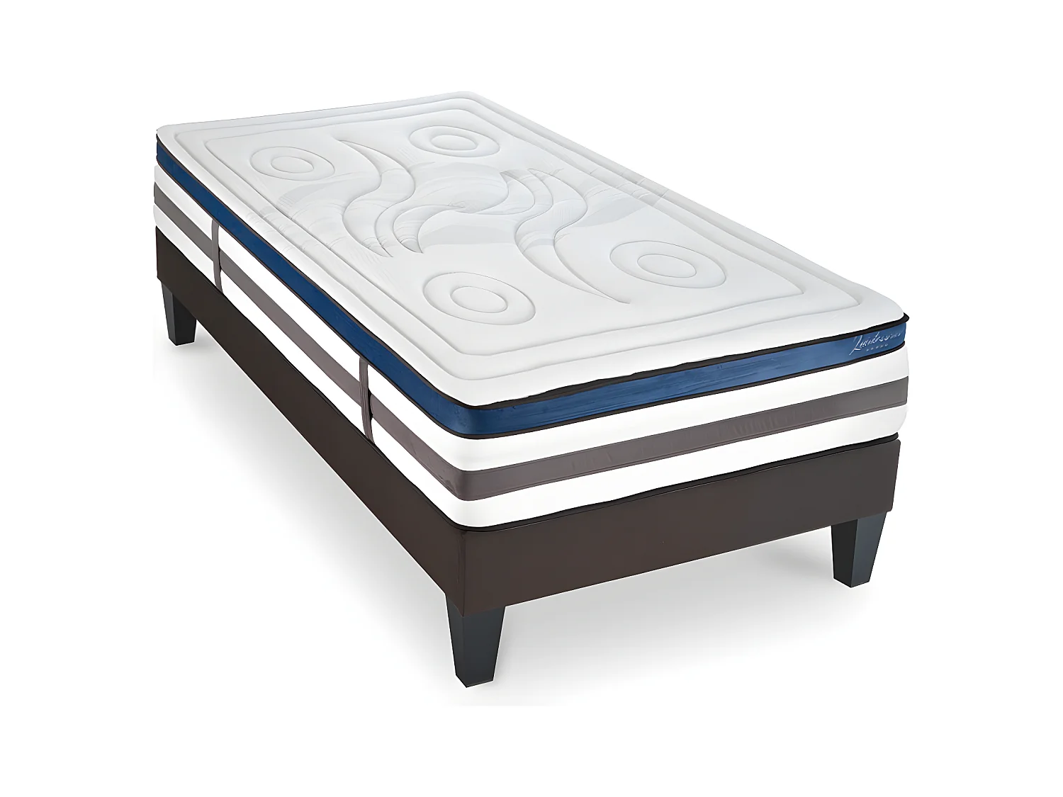 Ensemble Matelas Quintessence Mousse  Accueil Mémoire Cocooning 30cm et sommier gris 90x190cm