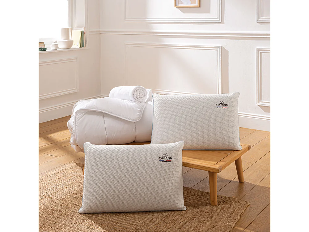 Ensemble 2 x Oreillers accueil mémoire de forme et couette et protège-matelas - 180x200cm