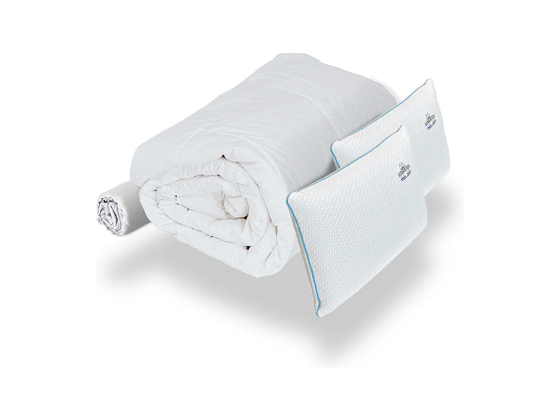 Ensemble 2 x Oreillers accueil mémoire de forme et couette et protège-matelas - 180x200cm
