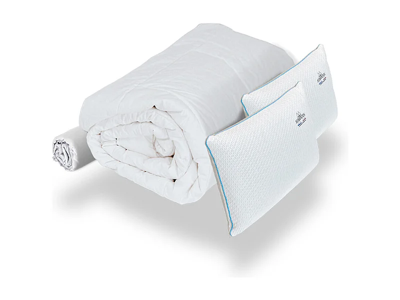 Ensemble 2 x Oreillers accueil mémoire de forme et couette et protège-matelas - 140x190cm