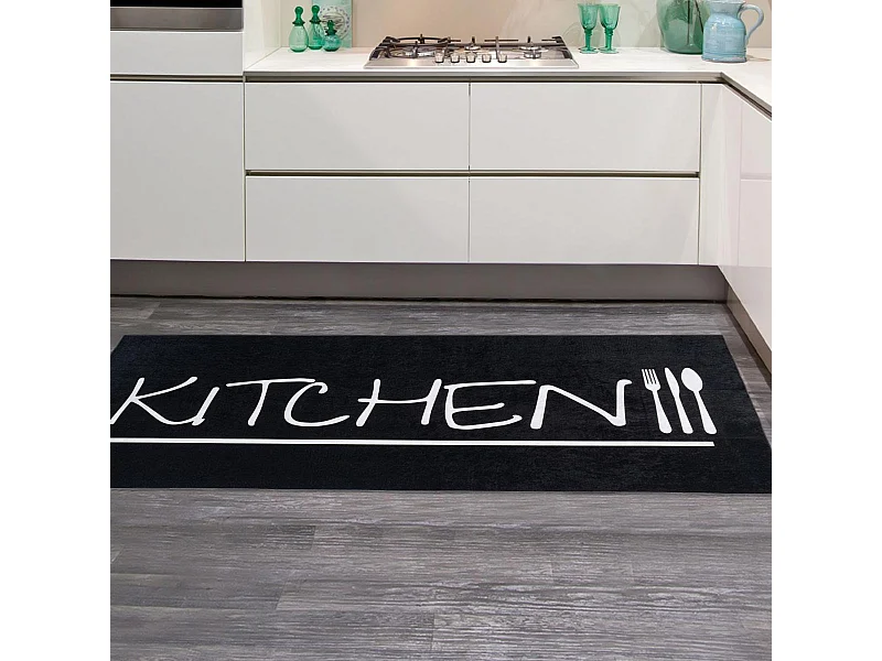 Tapis entrée Lavable 30° 50x80 noir et blanc , facile d'entretien  LYN11 IMP