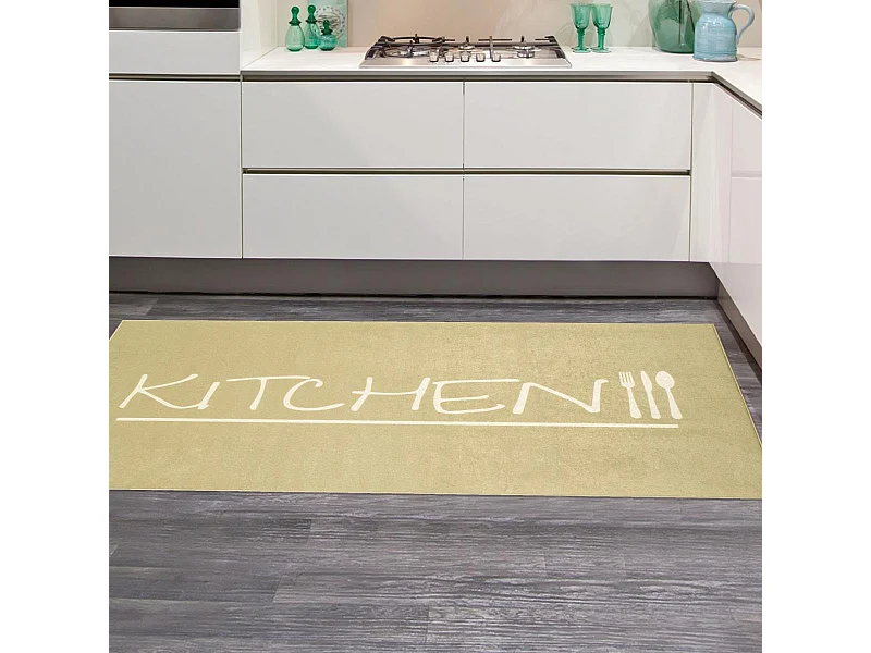 tapis chambre Lavable 30° 80x150 beige et blanc LYN11 IMP