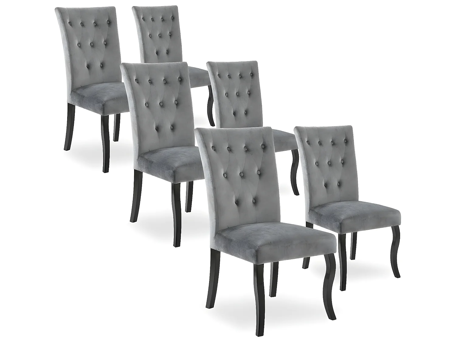 Lot de 6 chaises capitonnées Chaza Velours Gris