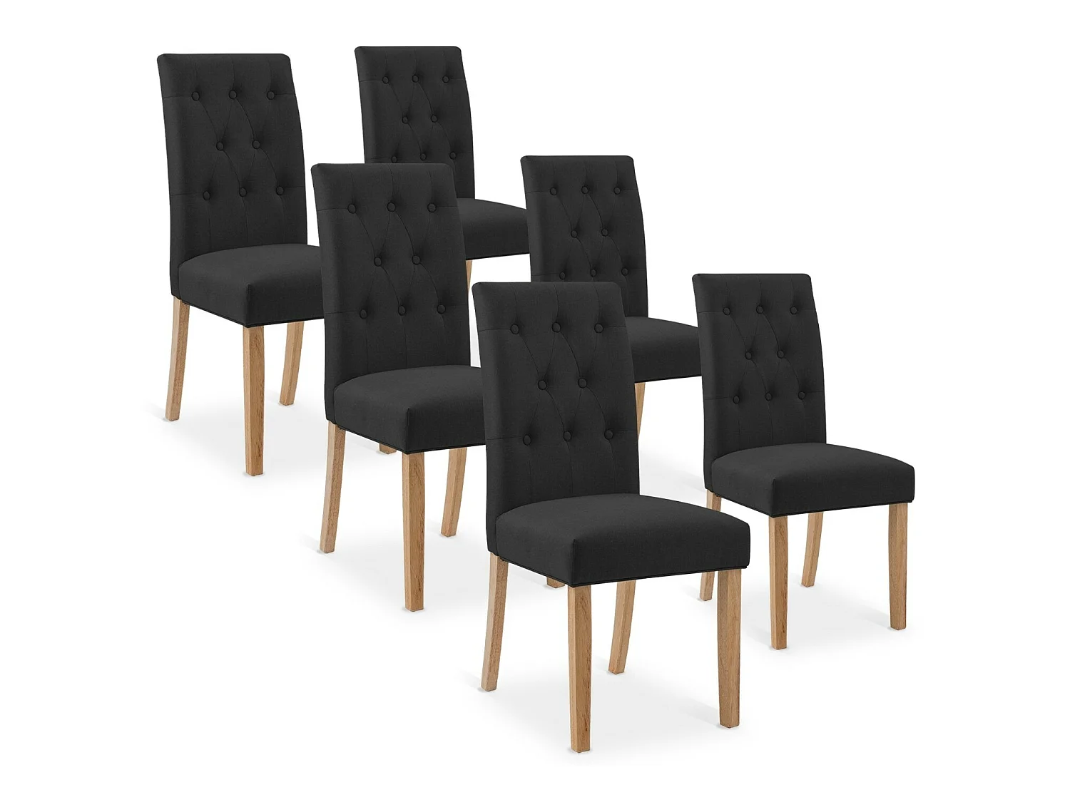 Lot de 6 chaises capitonnées Gaya tissu noir
