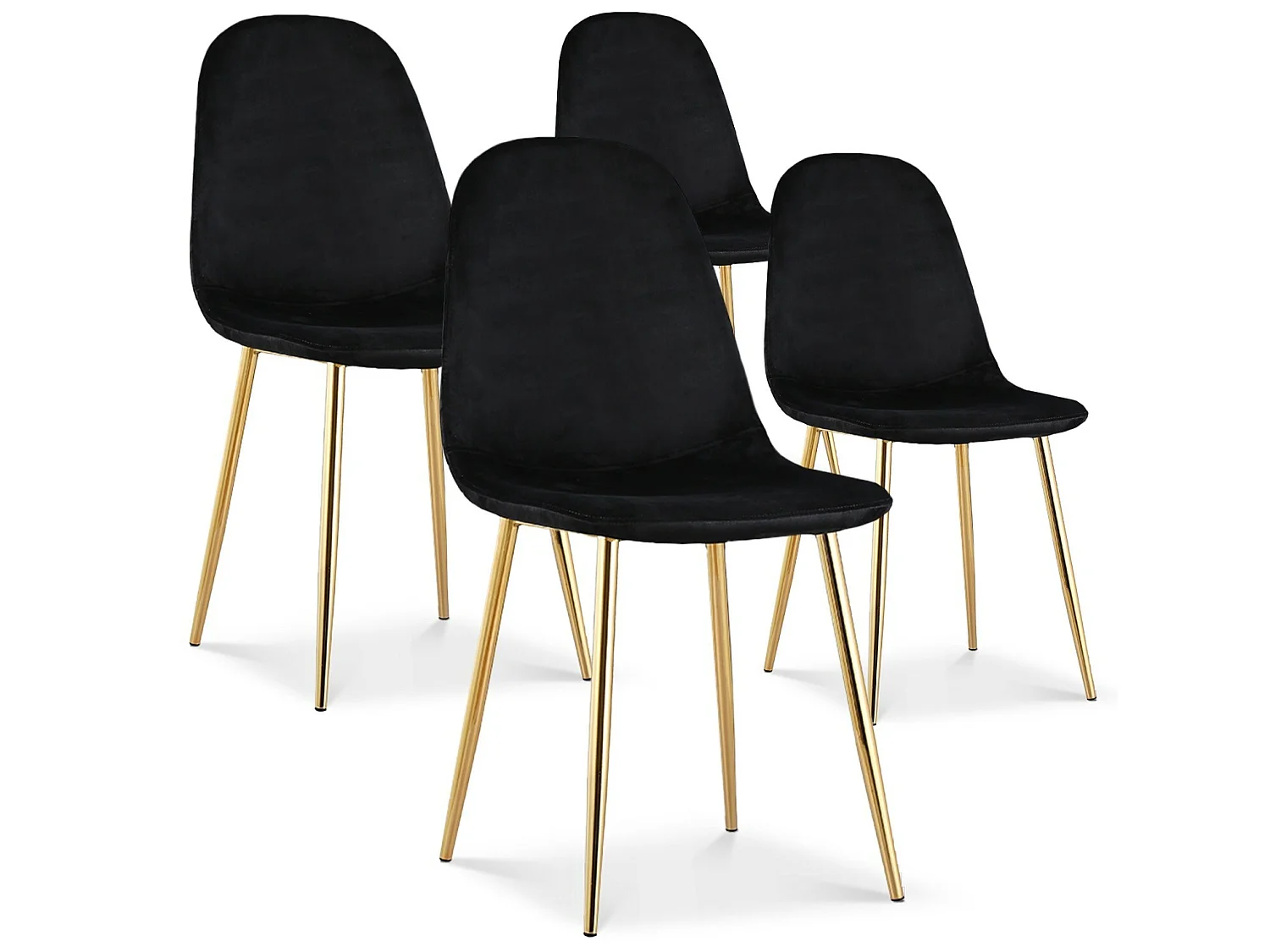 Lot de 4 chaises Bali velours noir pieds or