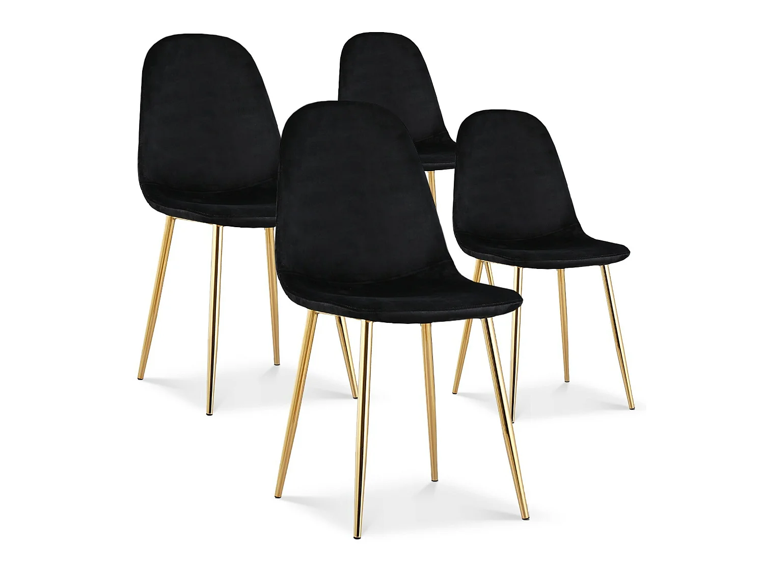 Lot de 4 chaises Bali velours noir pieds or