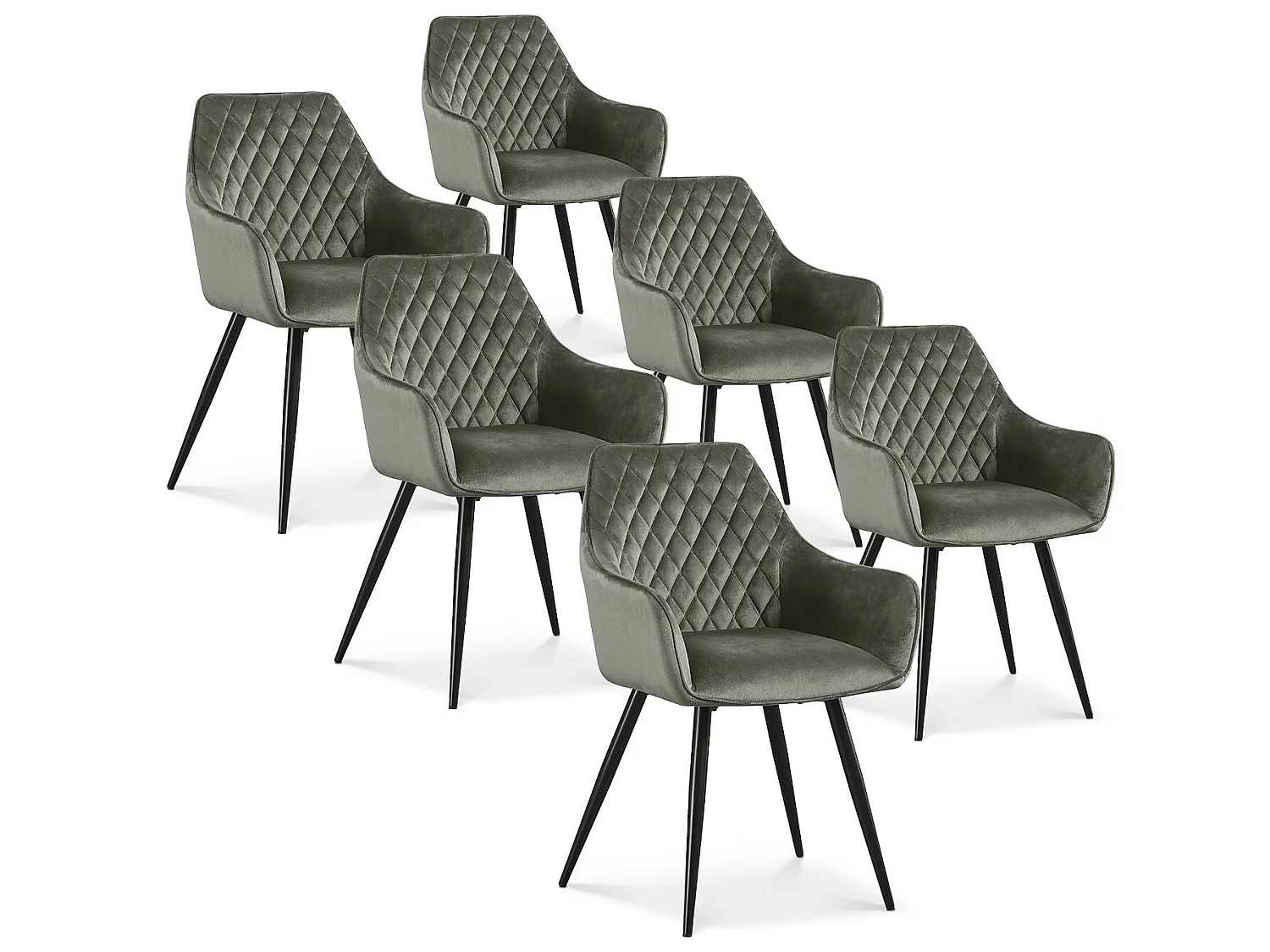 Lot de 6 chaises Victoria en velours gris pieds noir