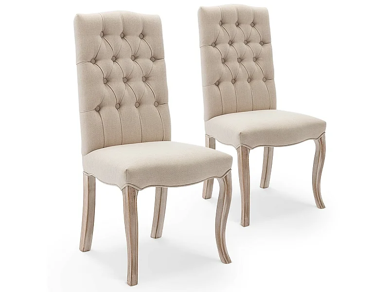 Lot de 2 chaises capitonnees Jade tissu beige