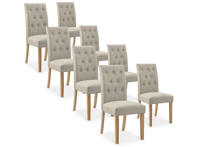 Lot de 8 chaises capitonnées Gaya tissu beige
