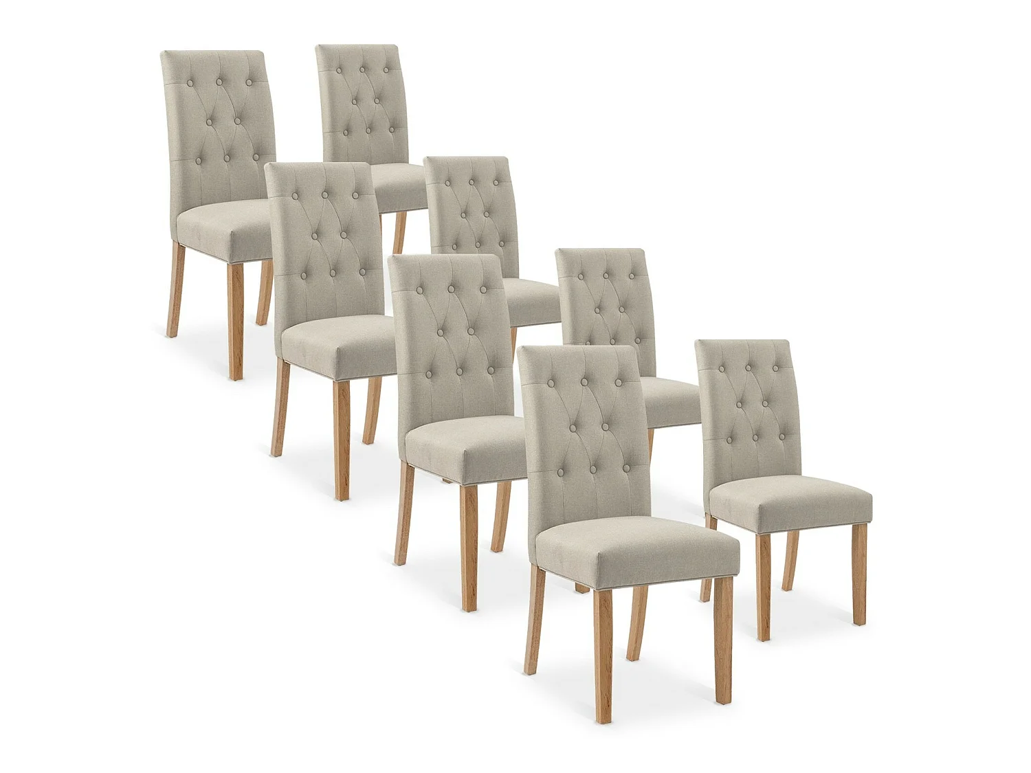 Lot de 8 chaises capitonnées Gaya tissu beige