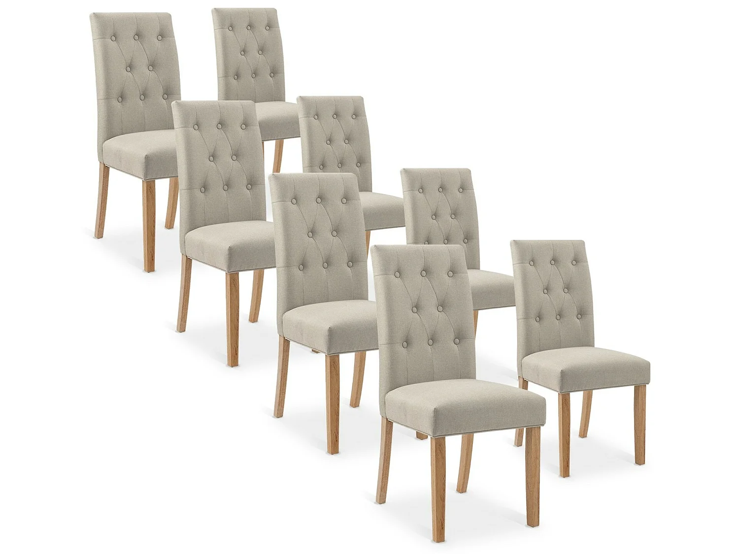 Lot de 8 chaises capitonnées Gaya tissu beige
