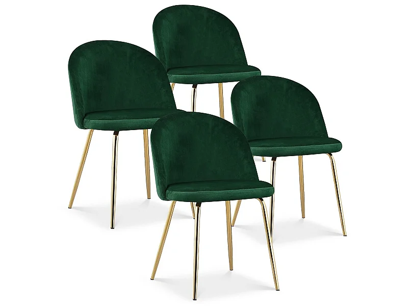 Lot de 4 chaises Cecilia Velours Vert pieds or