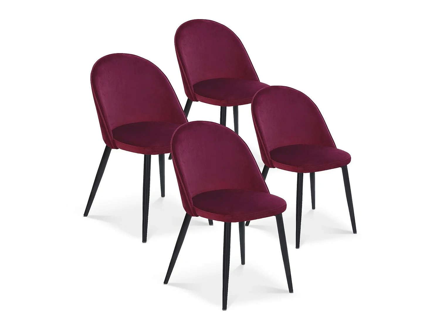 Lot de 4 chaises Cecilia Velours Rouge pieds noirs