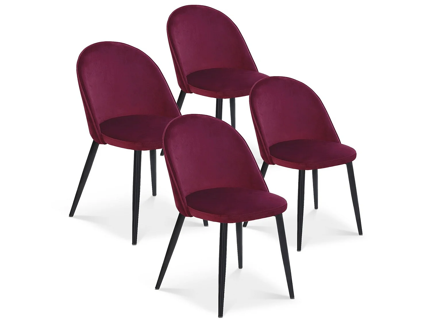 Lot de 4 chaises Cecilia Velours Rouge pieds noirs