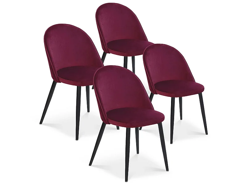 Lot de 4 chaises Cecilia Velours Rouge pieds noirs