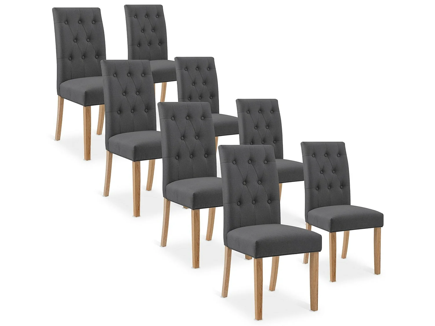 Lot de 8 chaises capitonnées Gaya tissu gris
