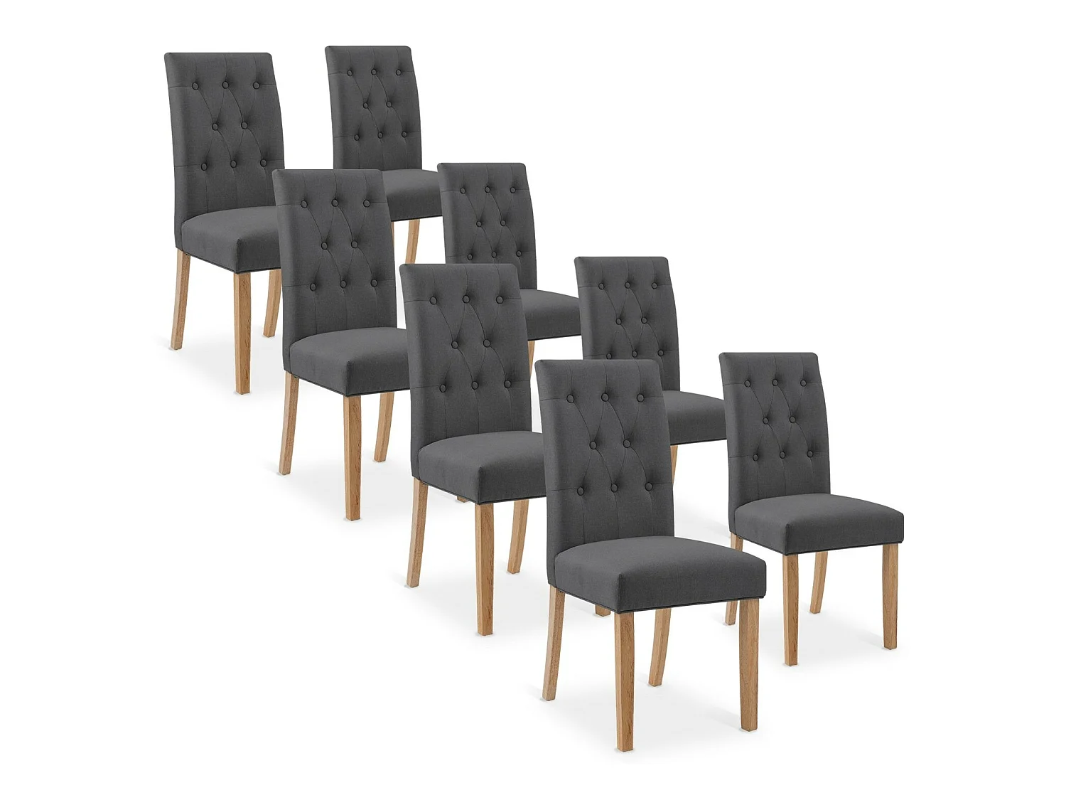Lot de 8 chaises capitonnées Gaya tissu gris