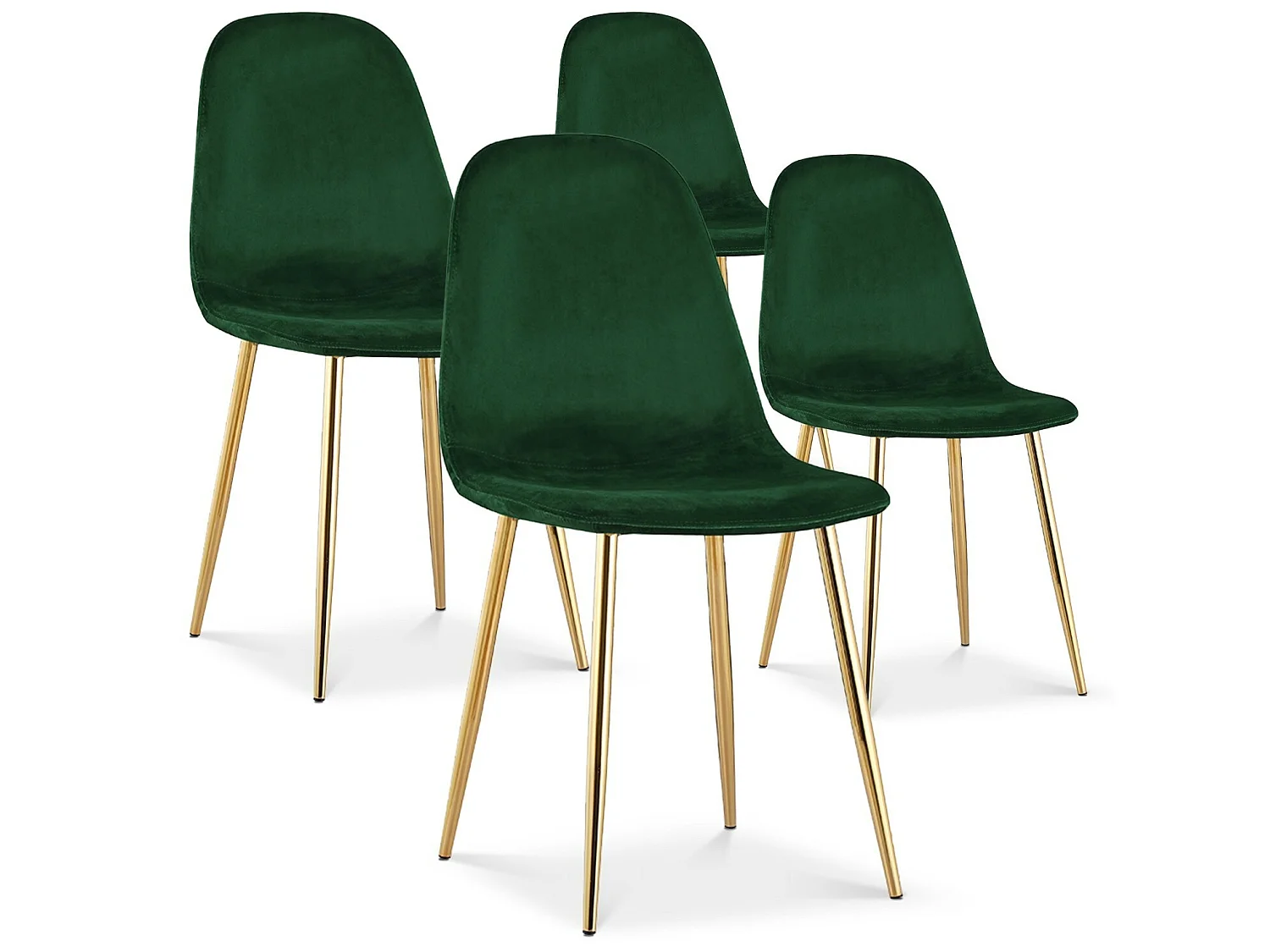 Lot de 4 chaises Bali velours vert pieds or