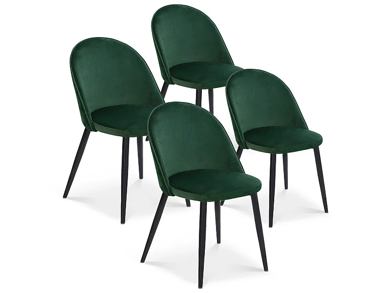 Lot de 4 chaises Cecilia Velours Vert pieds noirs