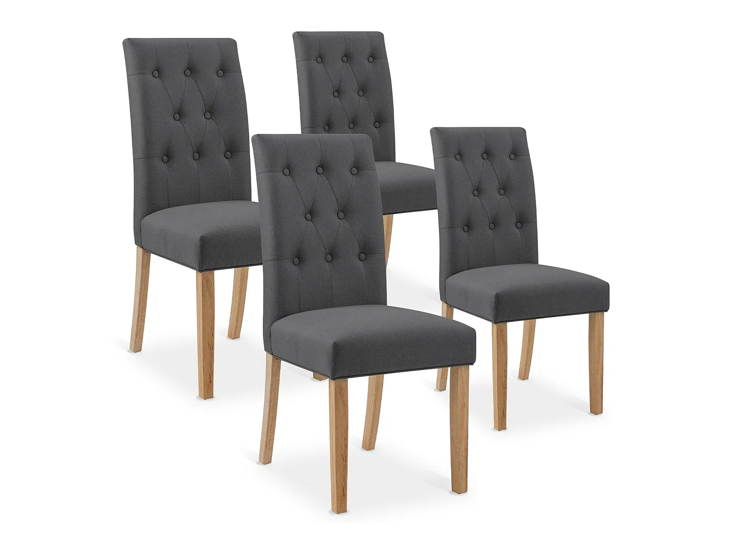 Lot de 4 chaises capitonnées Gaya tissu gris