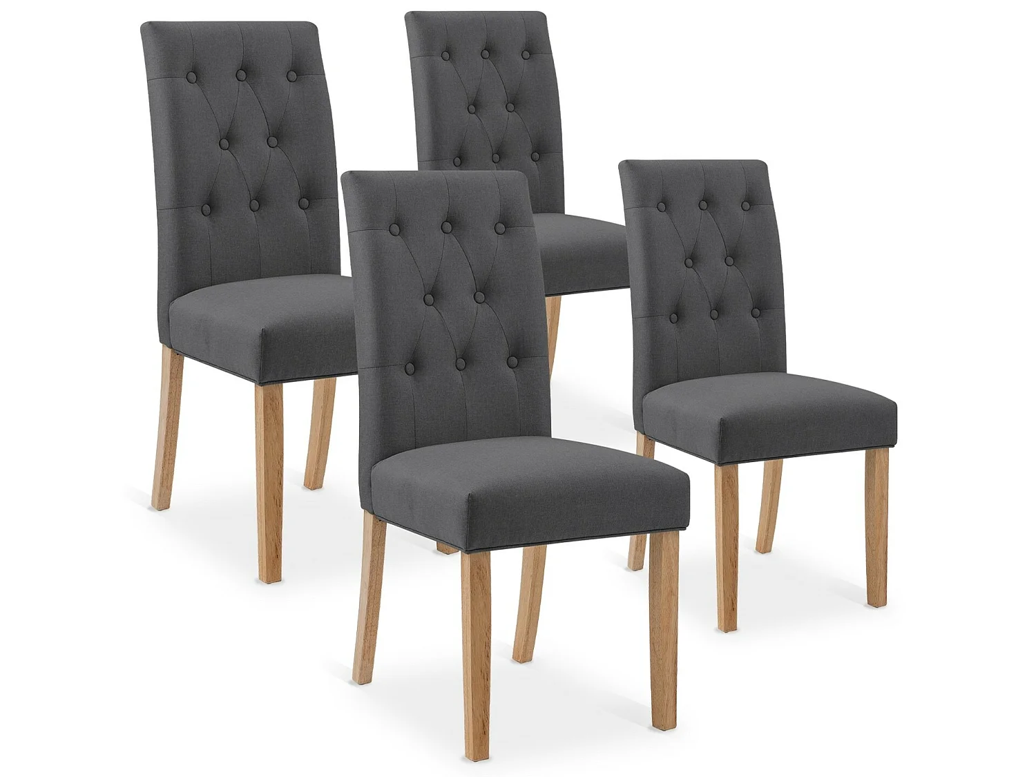 Lot de 4 chaises capitonnées Gaya tissu gris